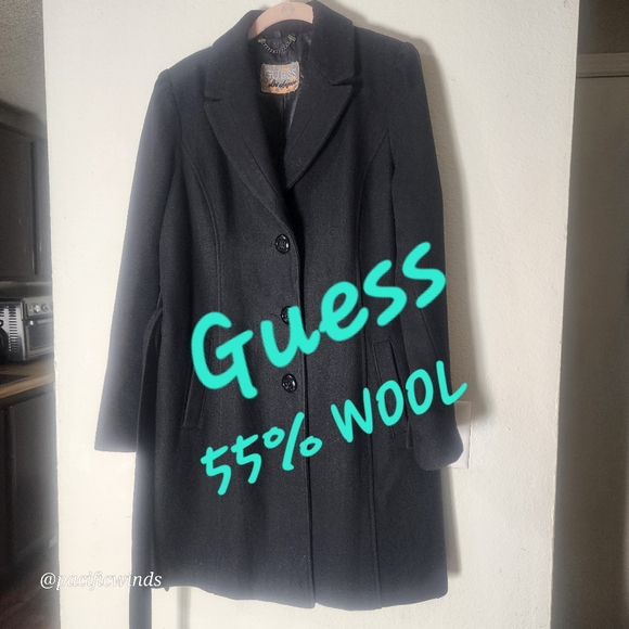 EUC! GUESS WOOL COAT BLACK LARGE SINGLE BREASTED! ☆ - Picture 1 of 12